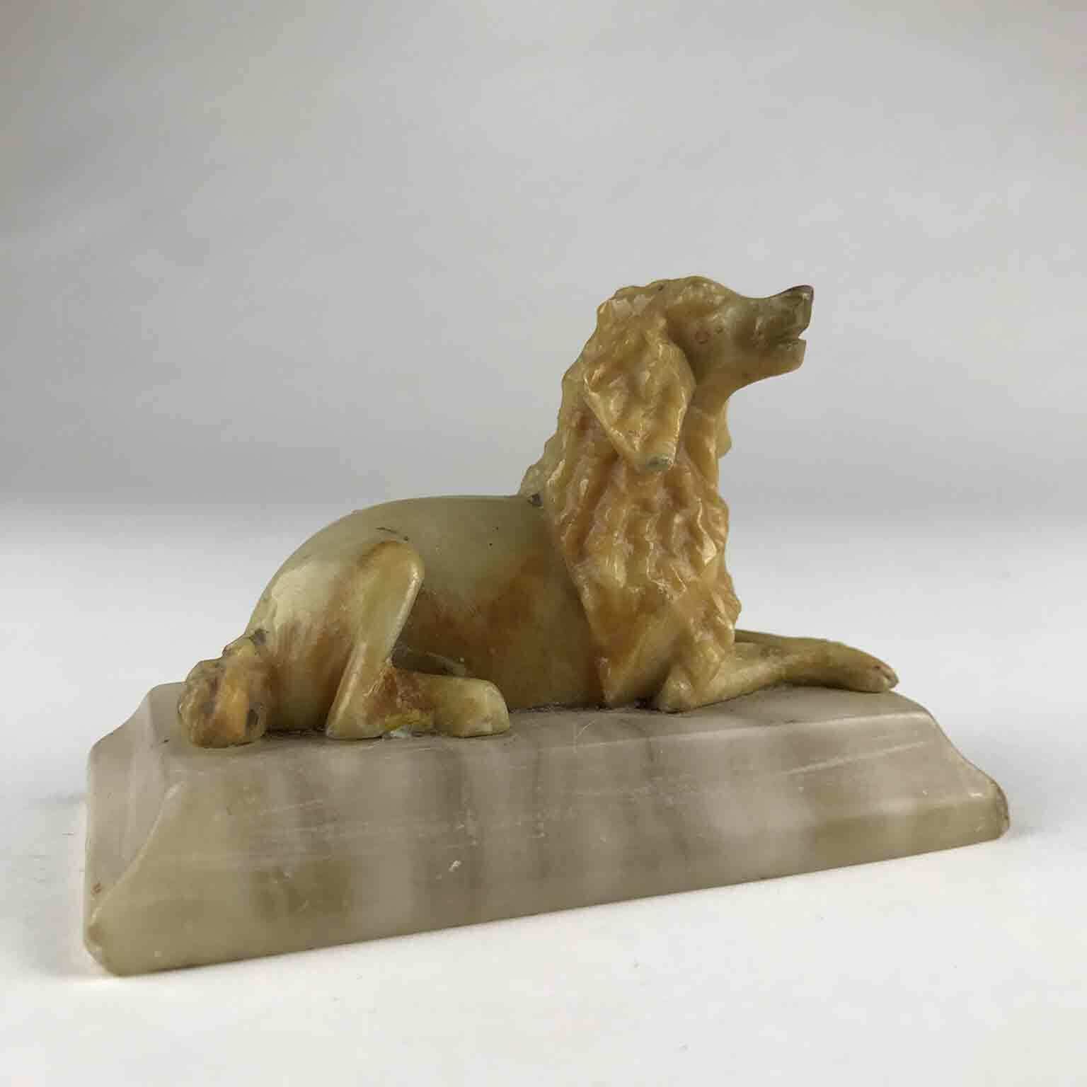Breton Epagneul Sculpture In Carved Alabaster photo for sale