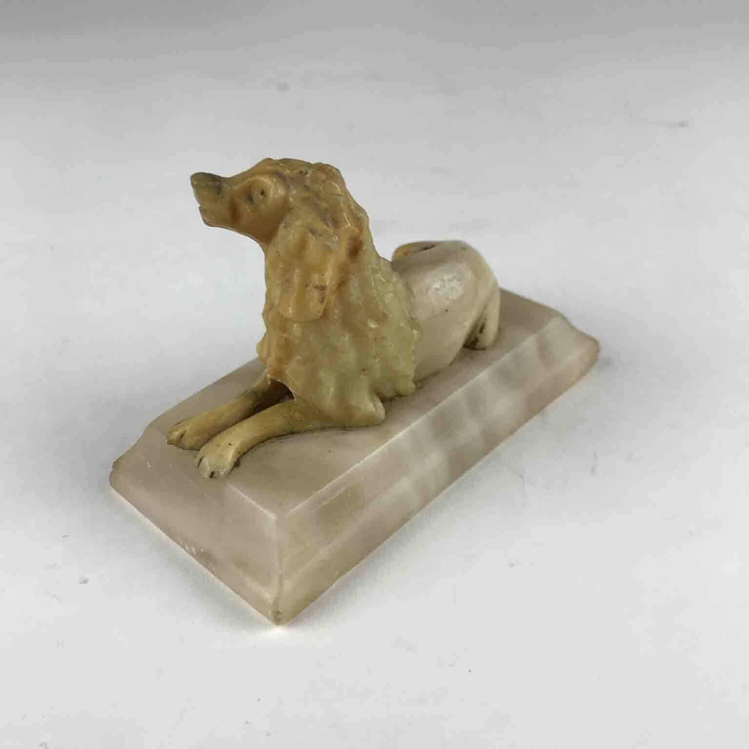 Breton Epagneul Sculpture In Carved Alabaster photo vintage