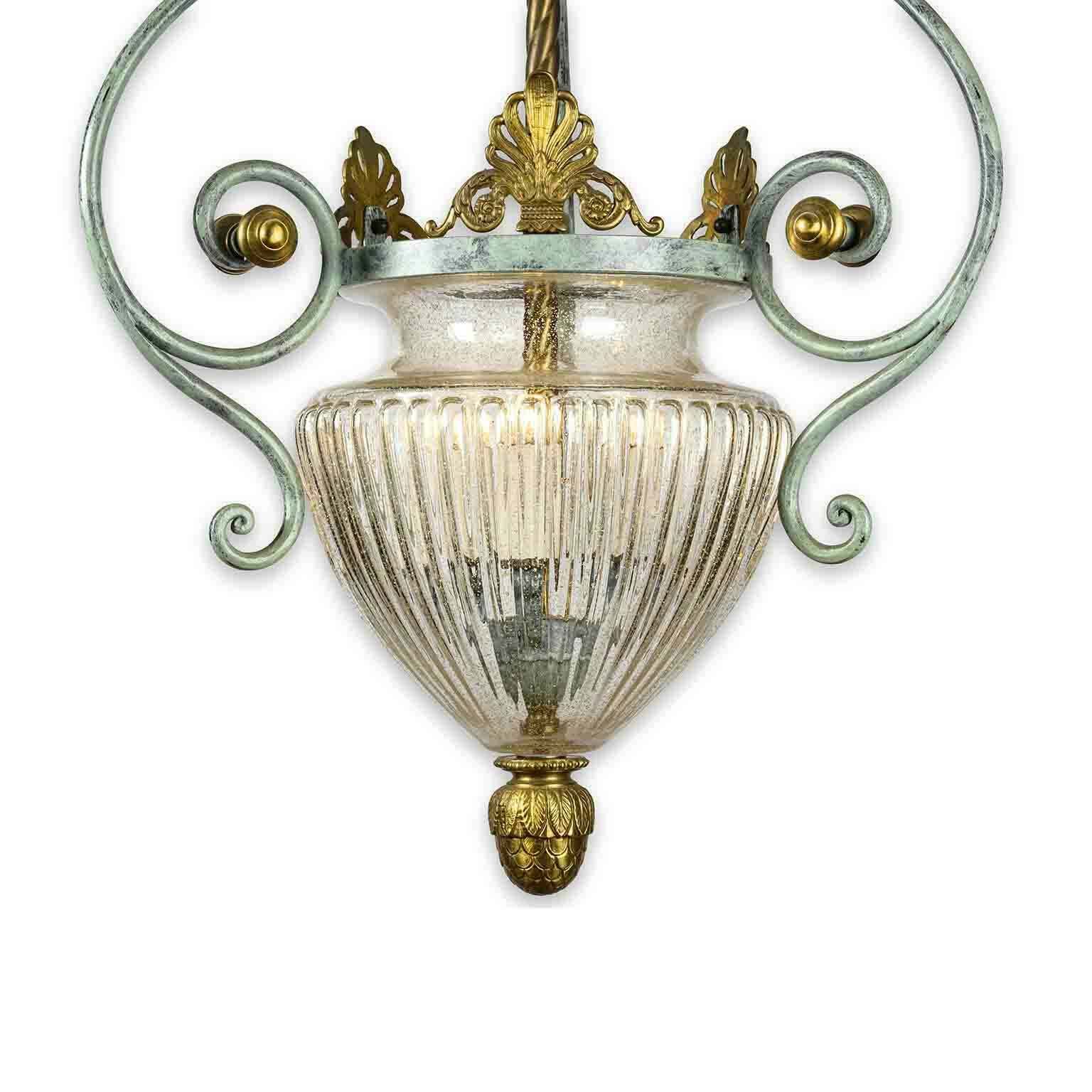 Vintage Lantern In Wrought Iron And Blown Glass photo 2070.0
