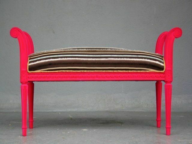 St Louis XV Flocked Decorative Fuschia Bench photo for sale