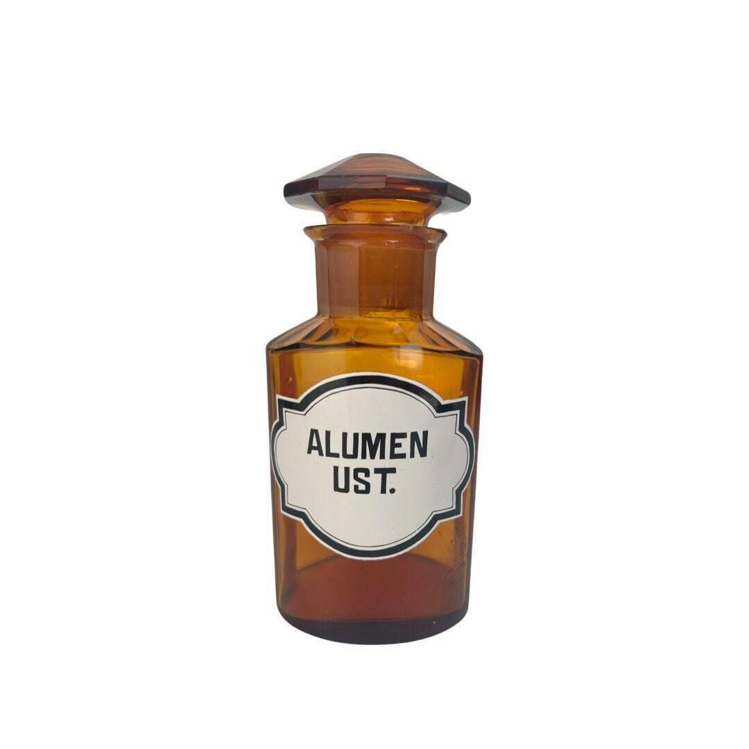 Vintage Amber Apothecary Alumen Ust Jar With Lid/Old Medicine Bottle/Original Brown Glass Chemist Jar/Pharmacy Bottle/Chemists Display
