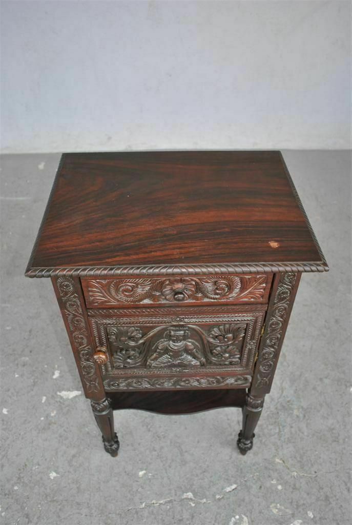 photo buy Very Richly Carved Indian Bedside Table From The 19th Century