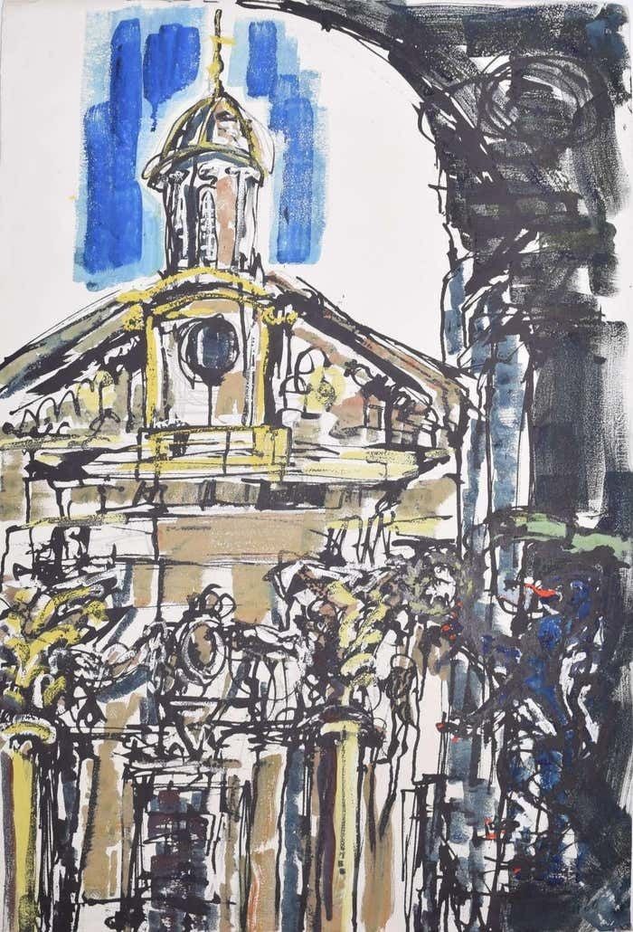 Margaret Souttar Emmanuel College, Cambridge With Lion Rampant Painting By Margaret Souttar 1960