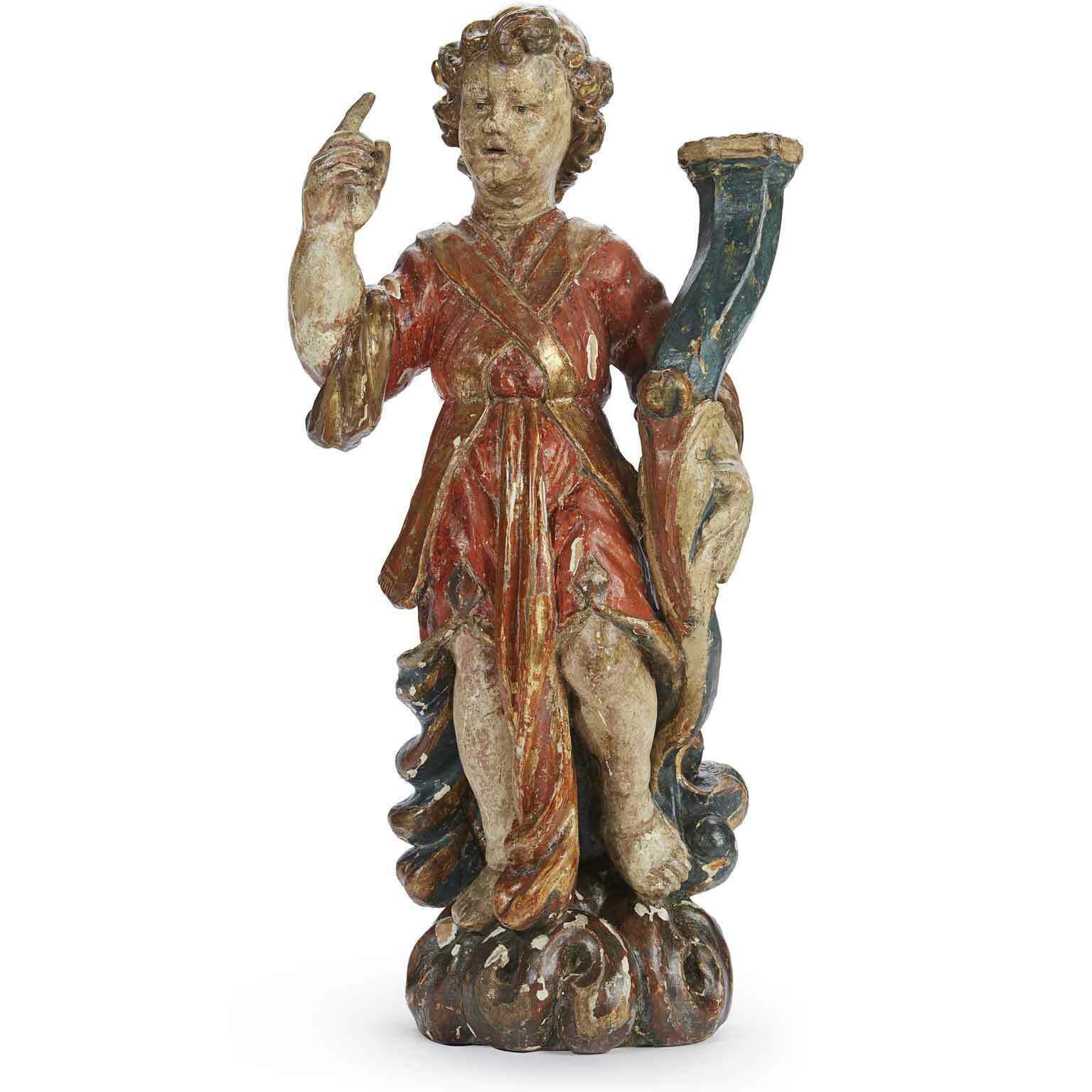Pair Of Sculpted Lacquered And Gilded Candle Holder Angels 1600 photo 4659.0