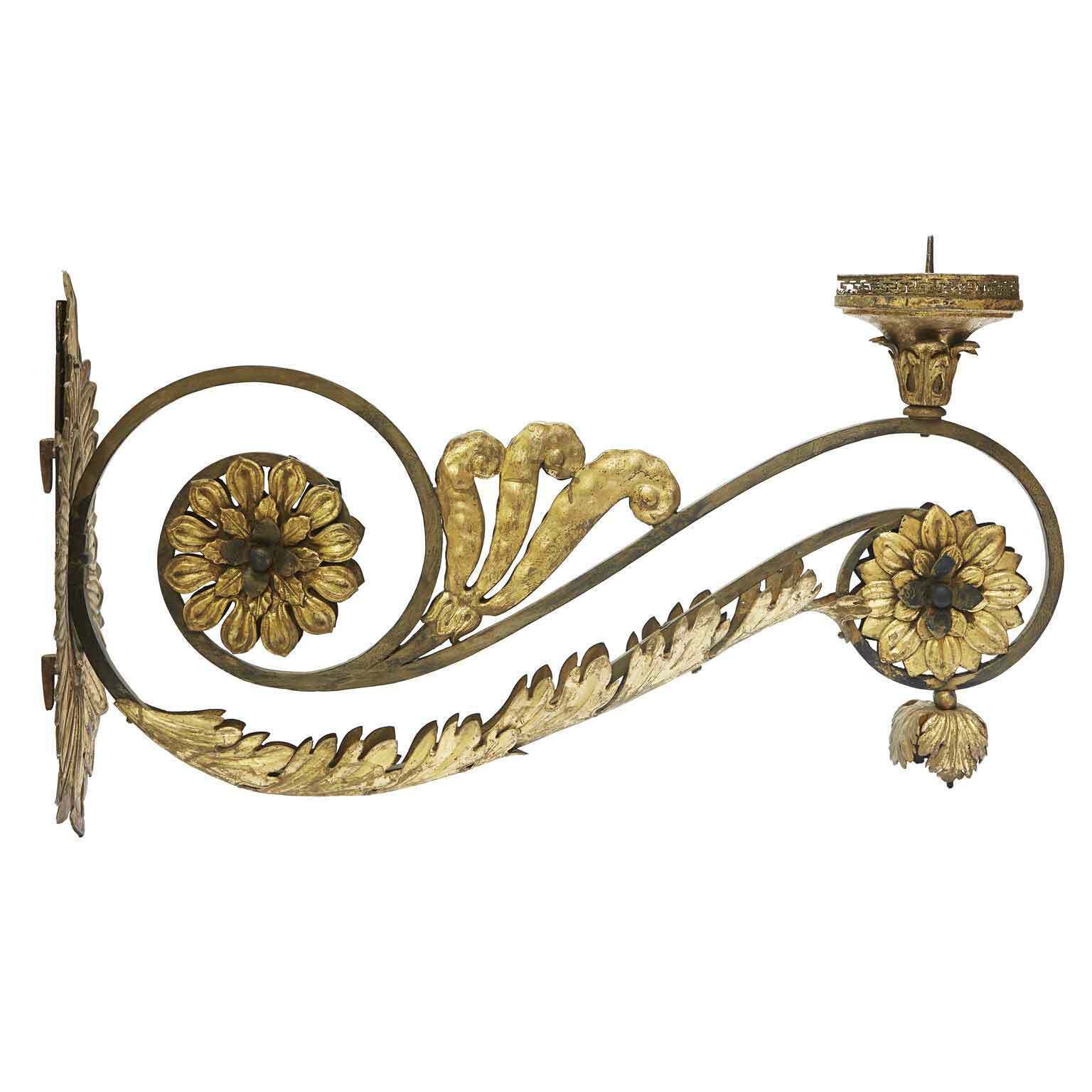 Pair Of Large Golden Appliques With Flowers And Swirls 1700 Arms For Votive Lamps photo furniture