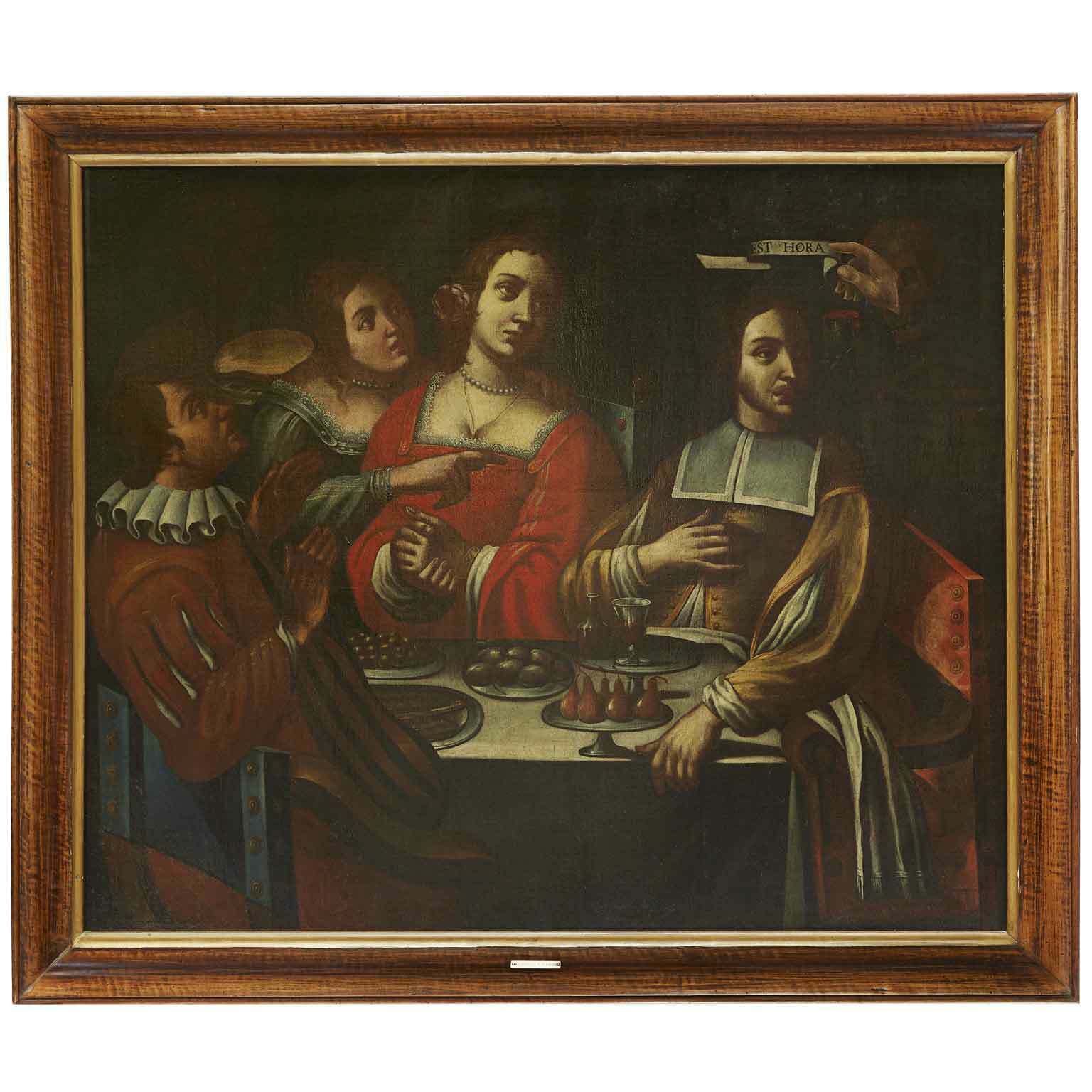 Ancient Painting From 1600 Banquet With Memento Mori Figures By Giovanni Martinelli