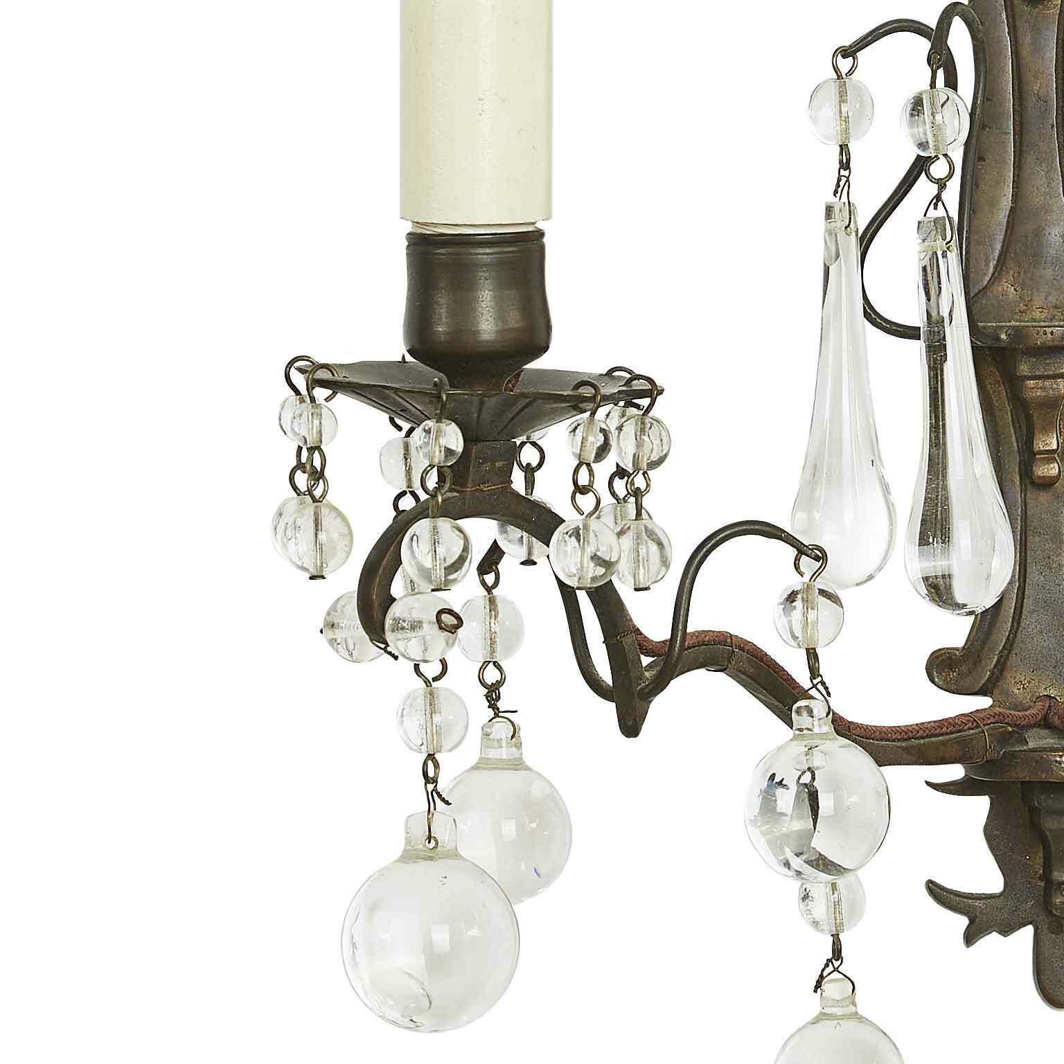 Pair Of Brass And Crystal Appliques From The Early 1900s photo Lighting