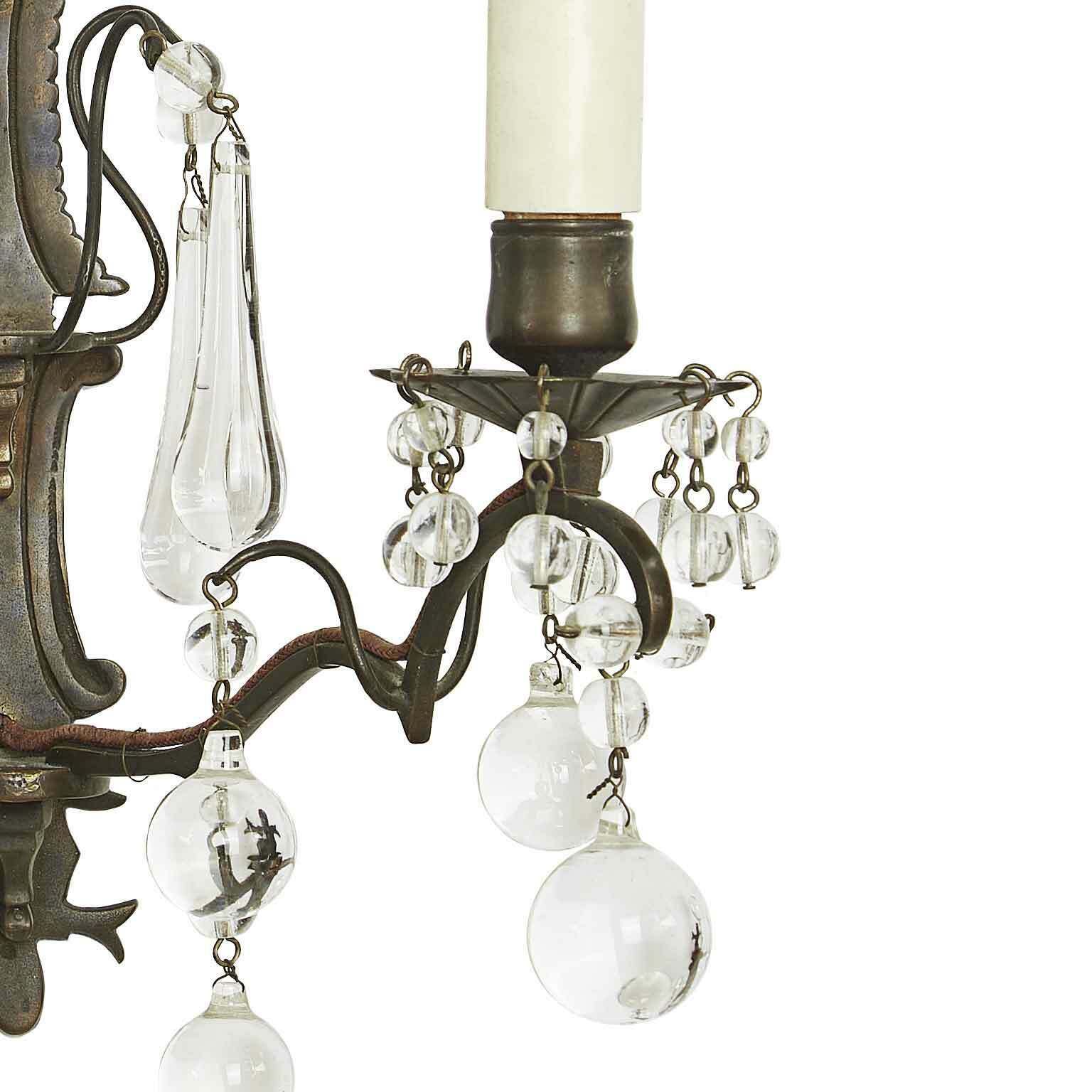 Pair Of Brass And Crystal Appliques From The Early 1900s photo vinterior