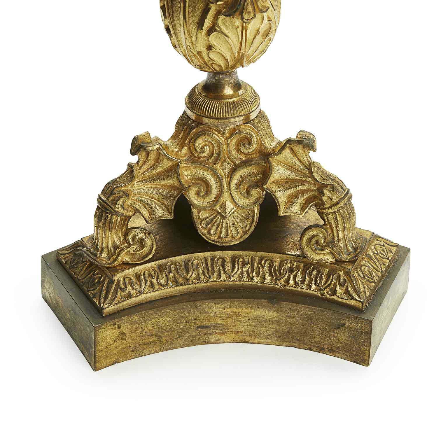 Pair Of Empire Three Flame Candelabra In Gilded Bronze 1800 photo Home Decor