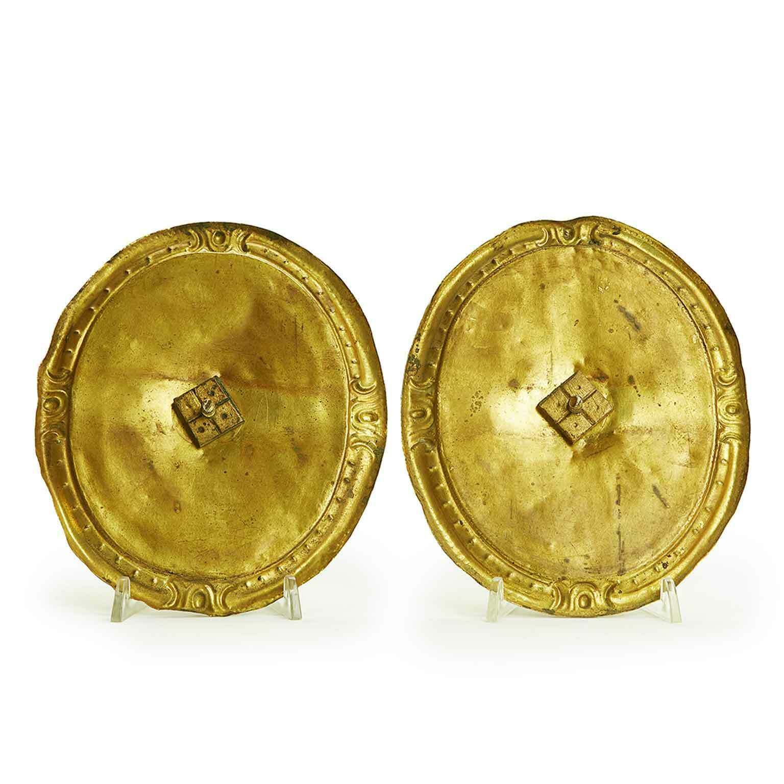 Pair Of Gilded Bronze Plaques With Profiles Of Saints photo Art