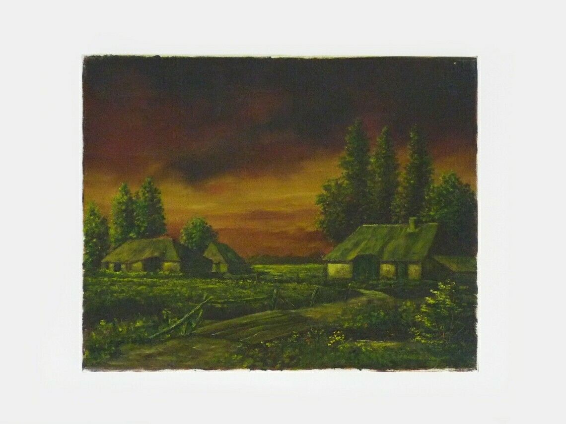 Oil On Canvas Village Of Jan Van Dooren, Sunset. Signed