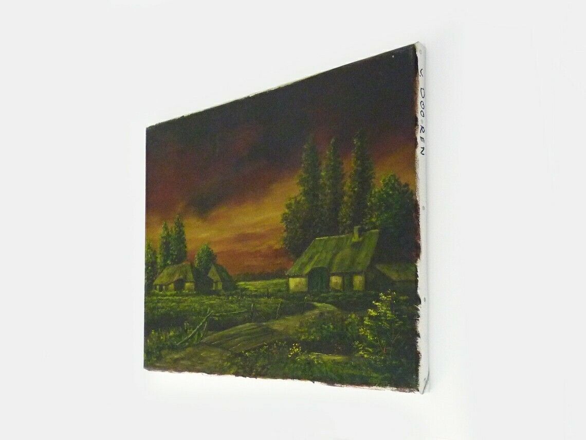 Oil On Canvas Village Of Jan Van Dooren, Sunset. Signed photo for sale