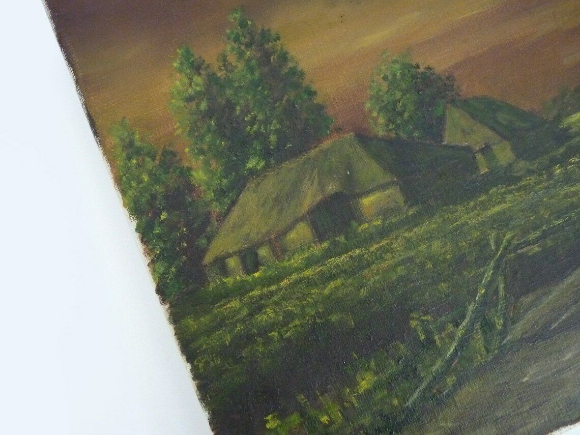 Oil On Canvas Village Of Jan Van Dooren, Sunset. Signed photo vinterior
