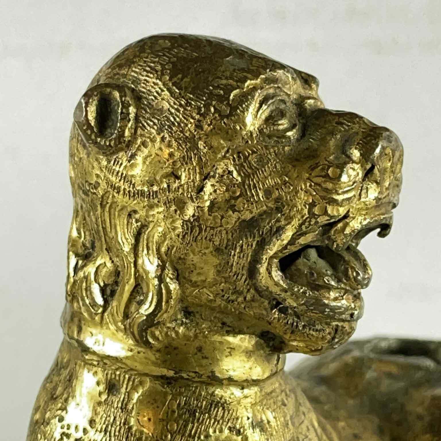 Pair Of Stylophorous Lions In Gilded Bronze Nuremberg 1500 photo buy