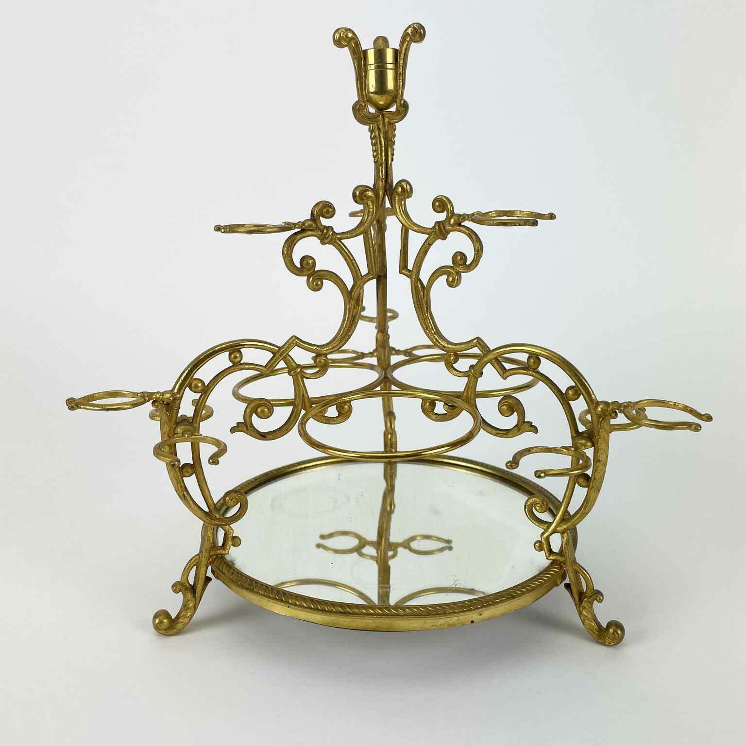 photo furniture Liquor Service In Golden Metal With Flower Vase, Late 19th Century