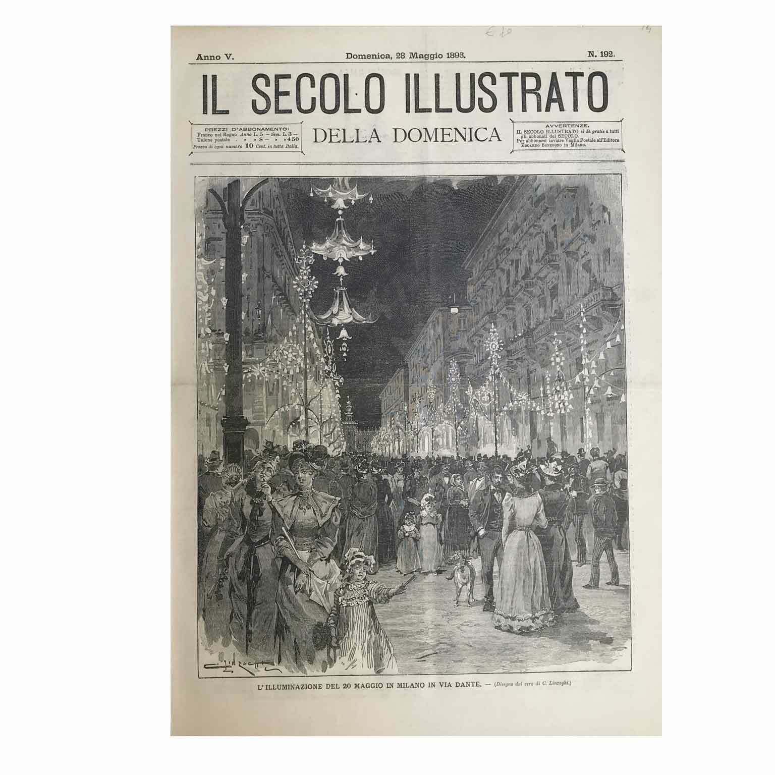Antique Print Of Via Dante In Milan In 1893