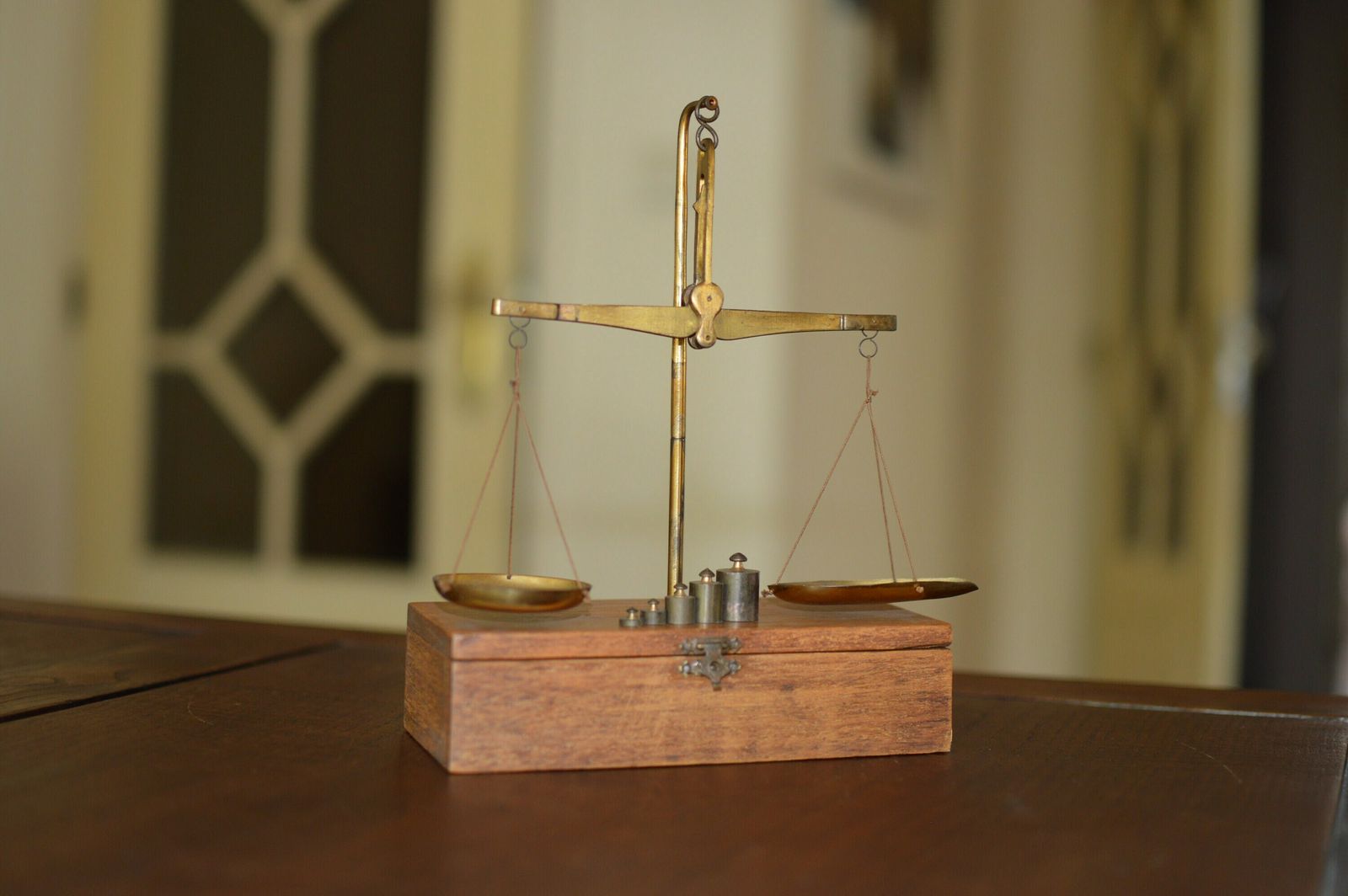 Old Scale For Weighing Gunpowder. Complete With All Weights photo vintage