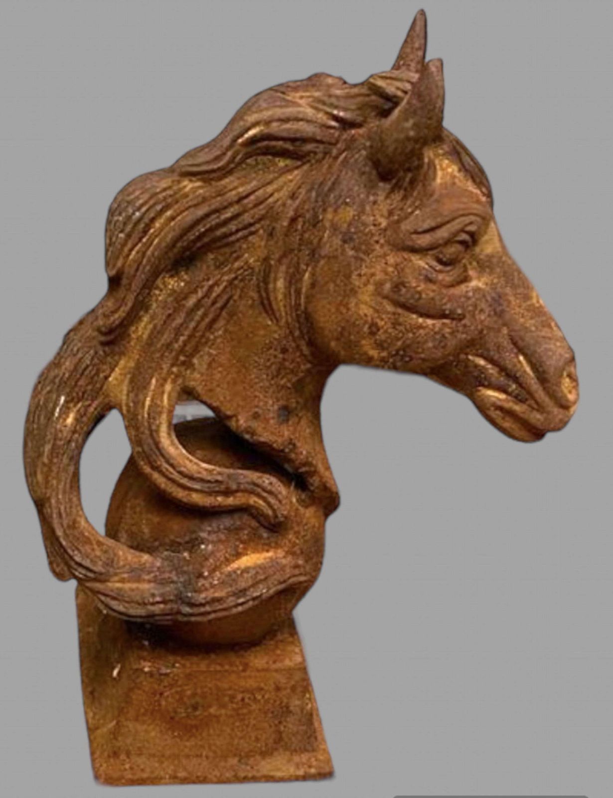 Near Pair Of Horse Head Busts, In Cast Iron photo for sale