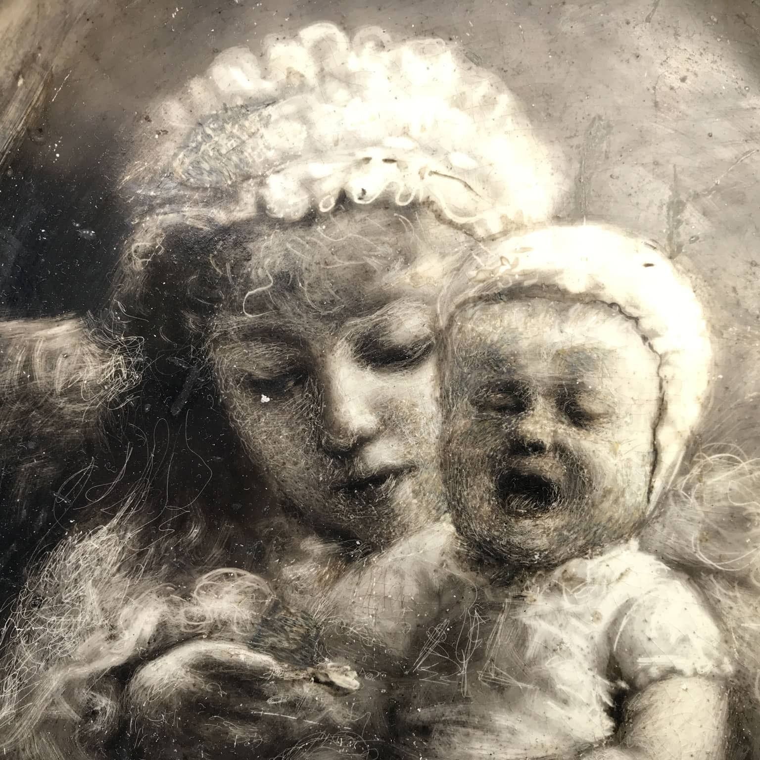 Felice Zennaro Maternity Early 1900s Painted In Carbon Black On Ceramics photo for sale