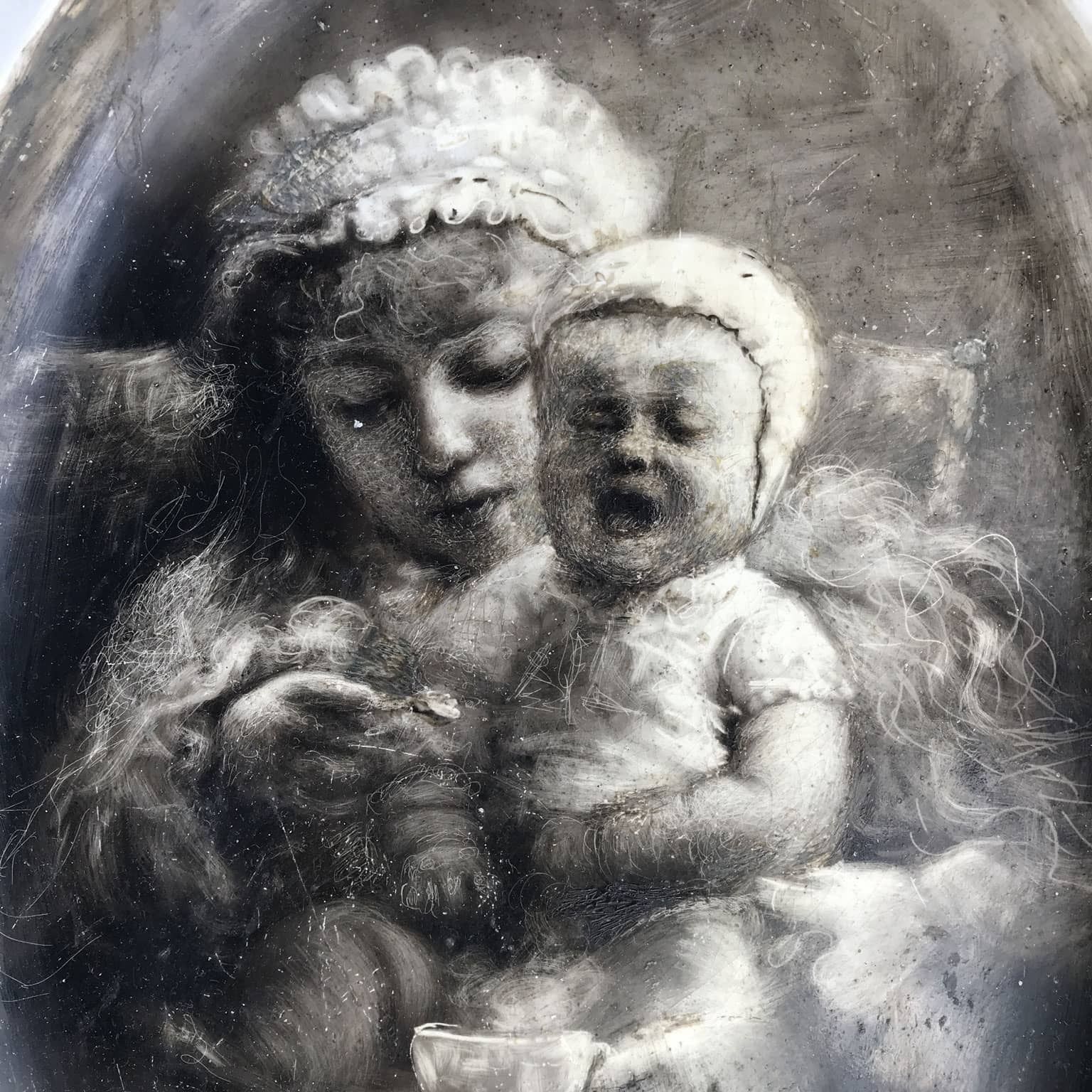 Art Felice Zennaro Maternity Early 1900s Painted In Carbon Black On Ceramics photo