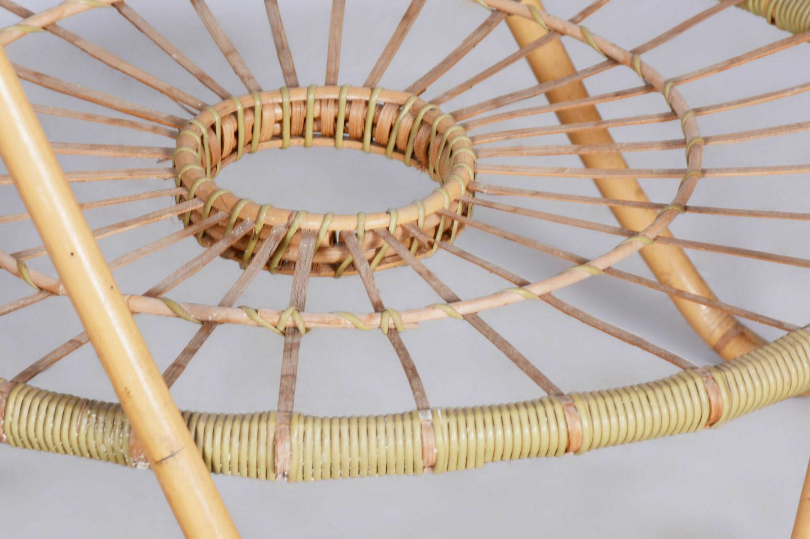 Original Midcentury Small Table, Alan Fuchs, Uluv   Center For Folk Art Production, Rattan, Glass, Czechia, 1940s photo for sale