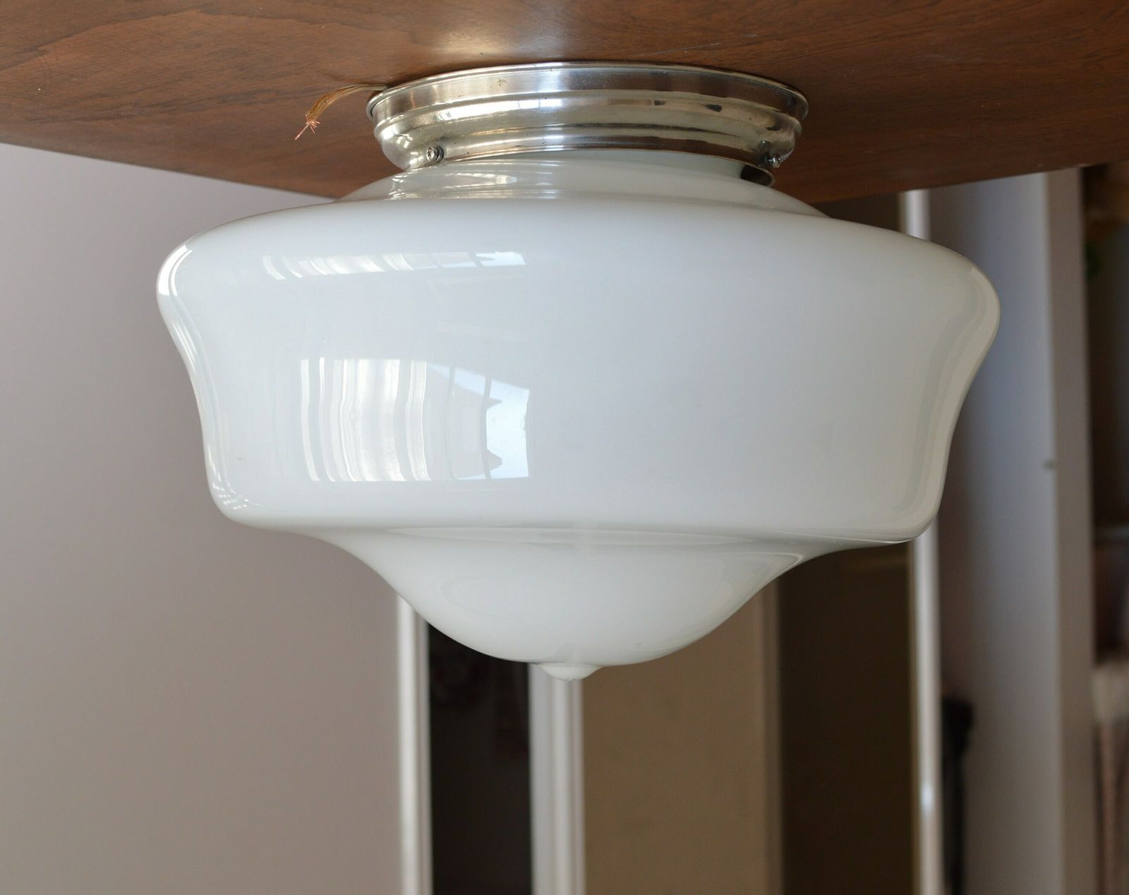 1 Of 10 Art Deco Bauhaus Celiling Lamp. School Art Deco Lamp Opaline Glass photo for sale