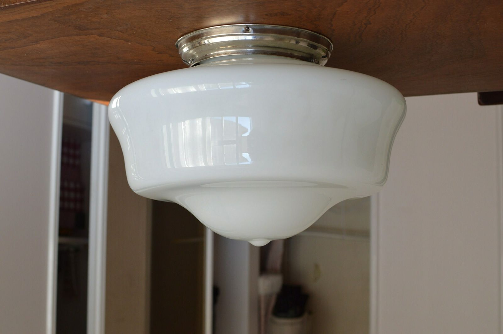 1 Of 10 Art Deco Bauhaus Celiling Lamp. School Art Deco Lamp Opaline Glass photo vinterior