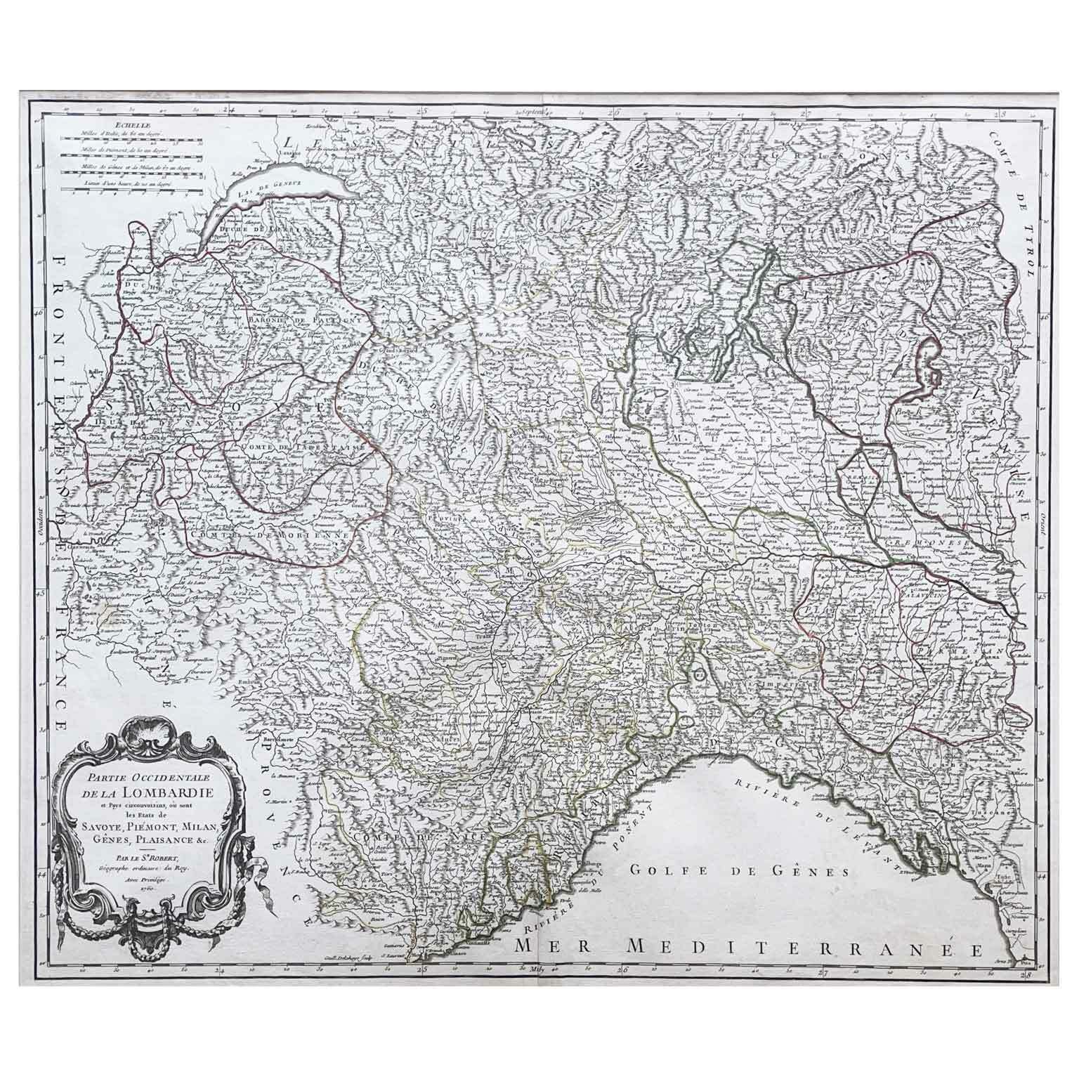 De Vaugondy Gilles Robert Partie Occidentale De La Lombardie Savoye Piémont Milan Gènes Plaisance &C 1760