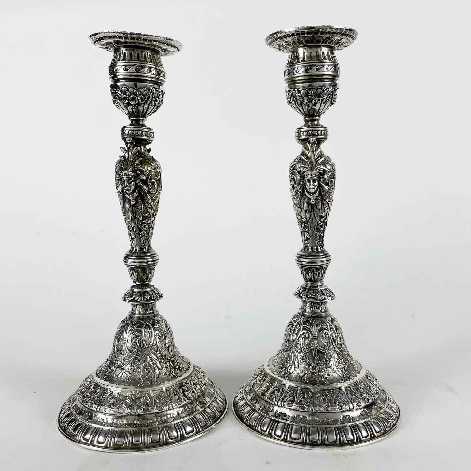 Pair Of Swiss Antique Silver Candlesticks Early 1900s photo Home Decor