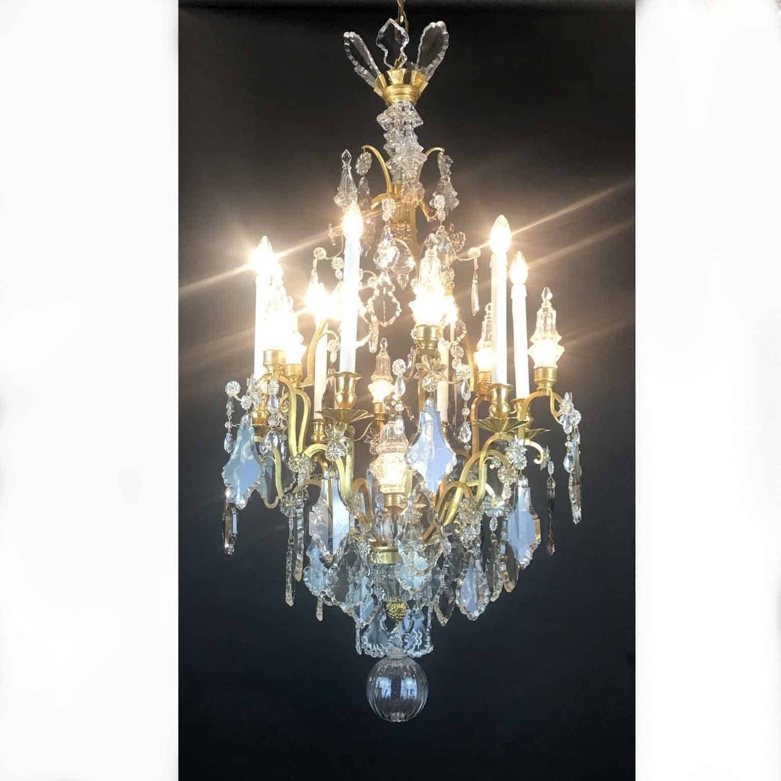 French Chandelier From The Early 1900s In Gilded Bronze And Crystal photo for sale