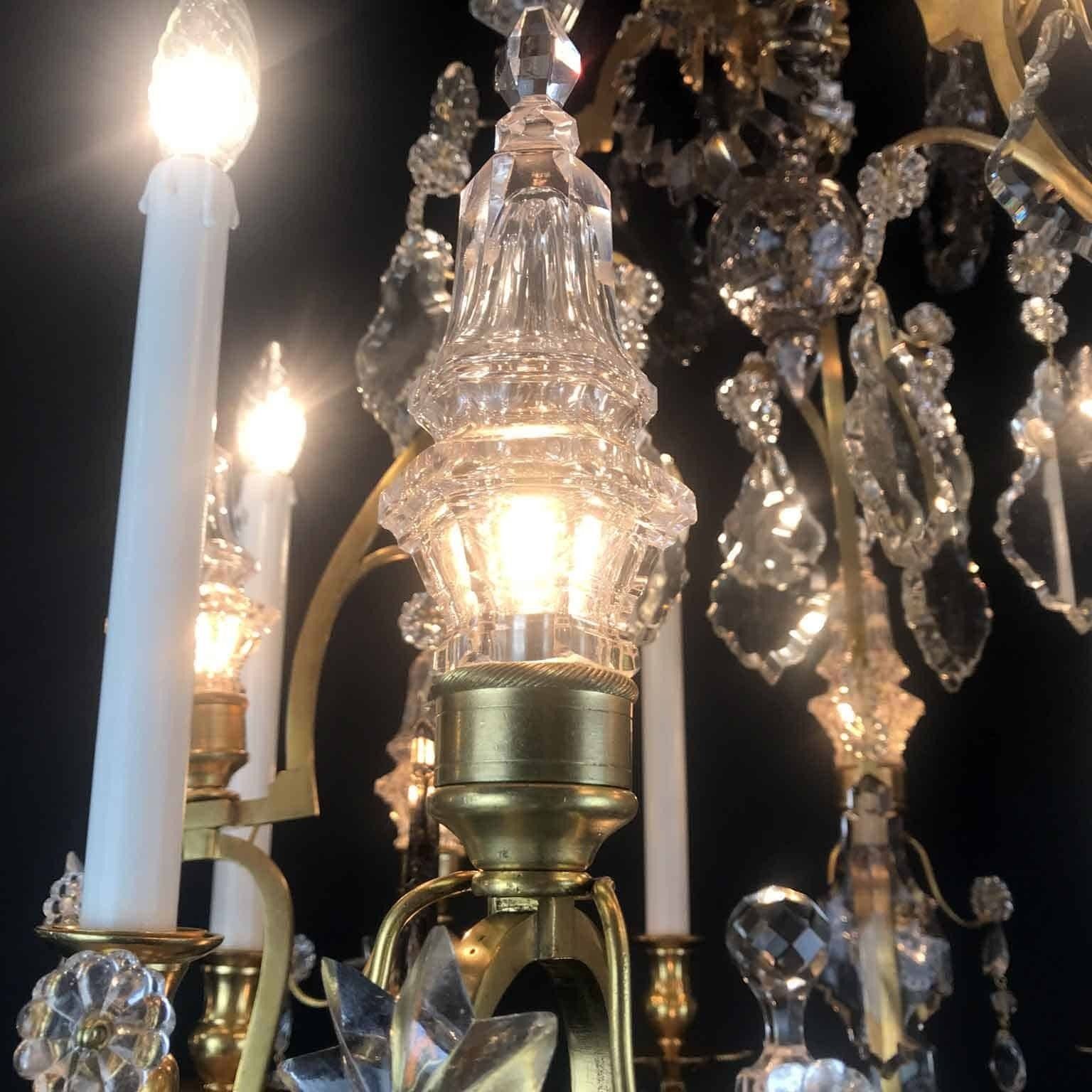 photo for sale French Chandelier From The Early 1900s In Gilded Bronze And Crystal