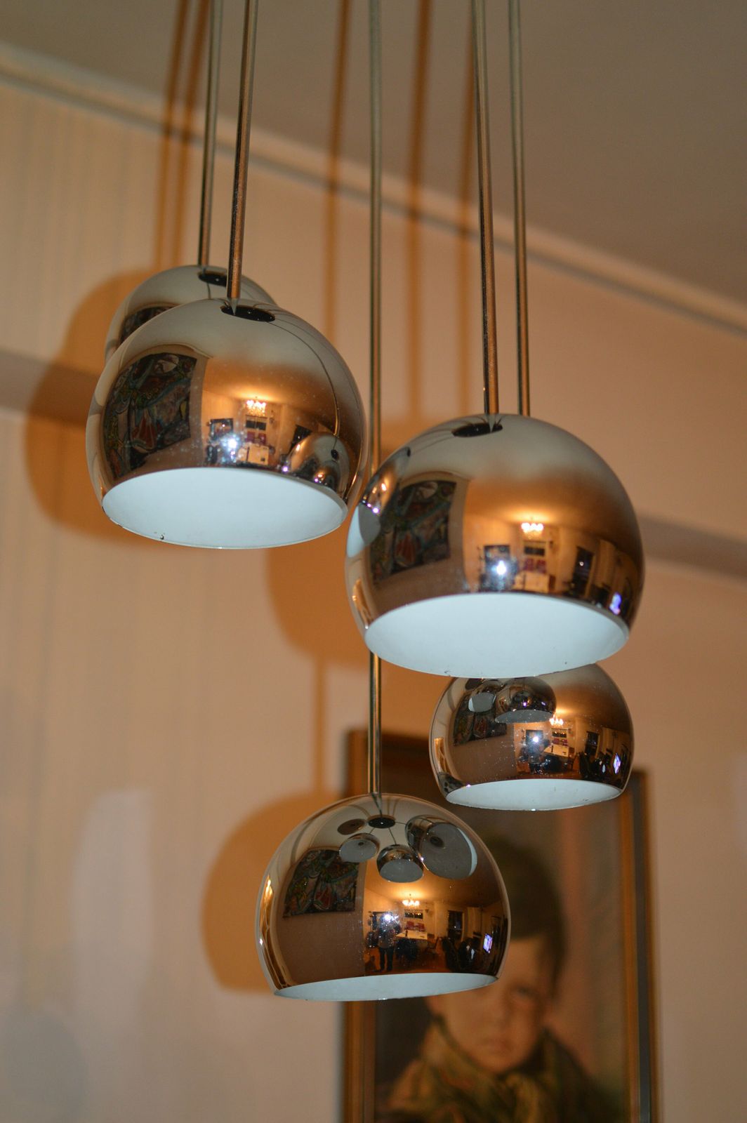 Lamp Mid Century Space Age Cascade Sputnik Chandelier . 1970. Original Big photo vinterior