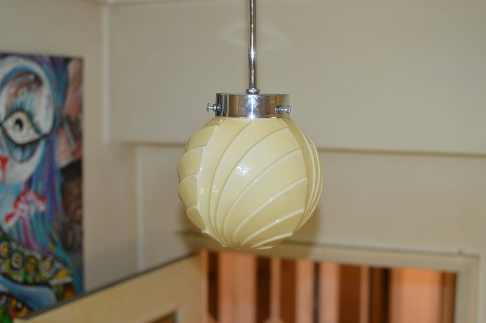 Art Deco Bauhaus Suspension Lamp 1920/30. Opaline Glass photo vinterior