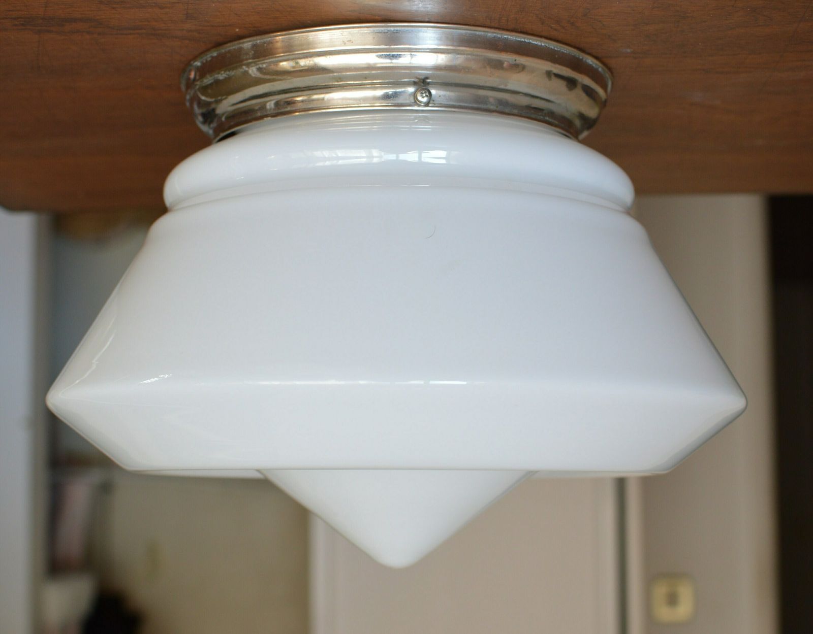 1 Of 10 Art Deco Bauhaus Celiling Lamp. School Art Deco Lamp Opaline Glass photo furniture