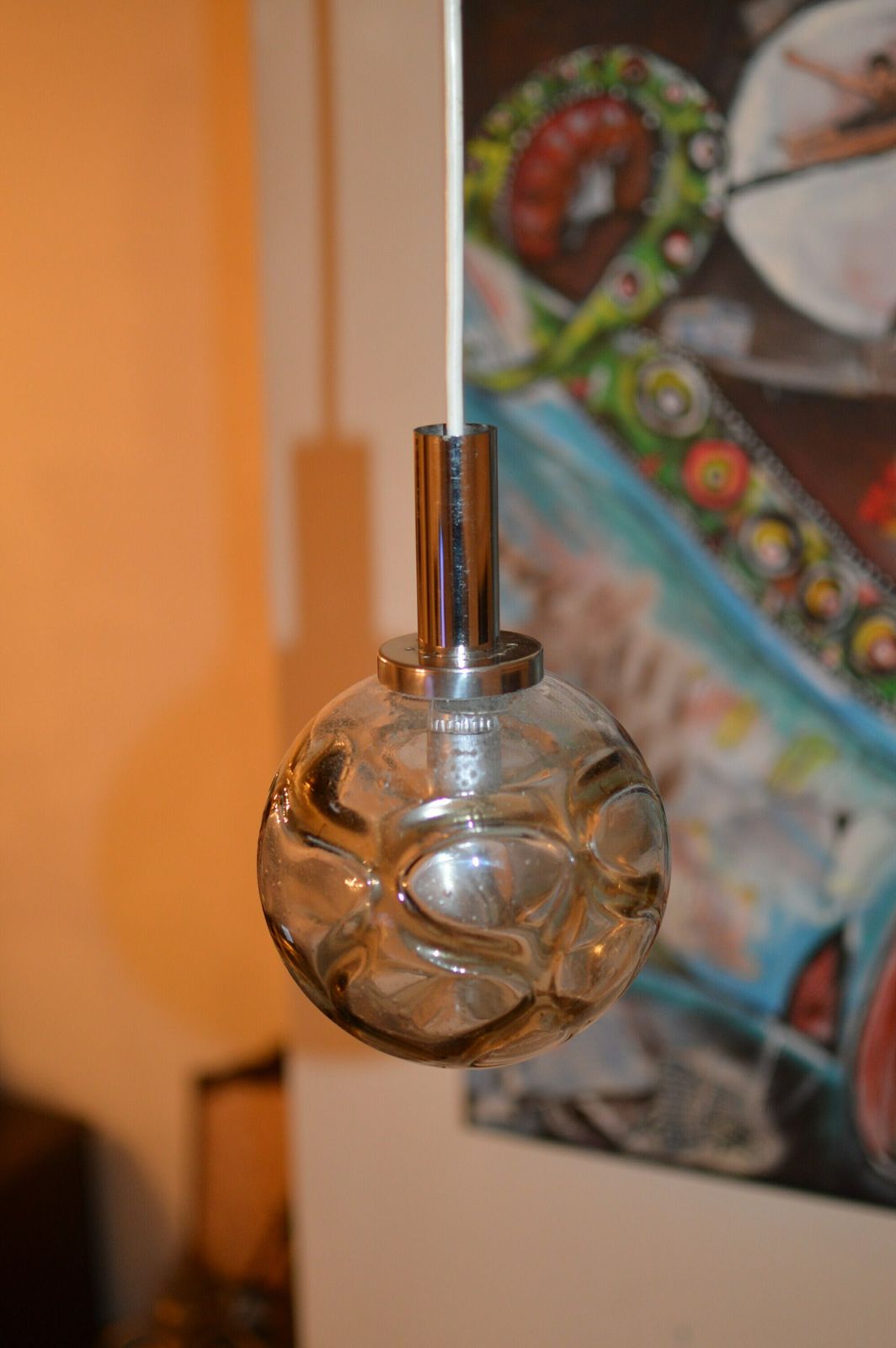 Vintage Hanging Lamp Glass Globe By Doria Leuchten,Germany 70s Space Age Midcentury photo for sale