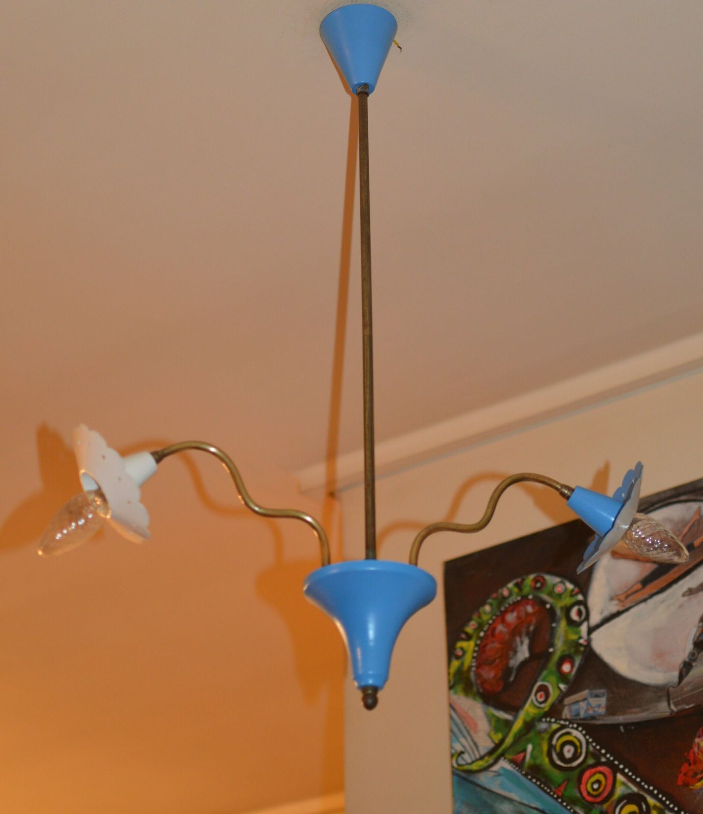 Antique Vintage French Painted Tole Ware Chandelier photo buy