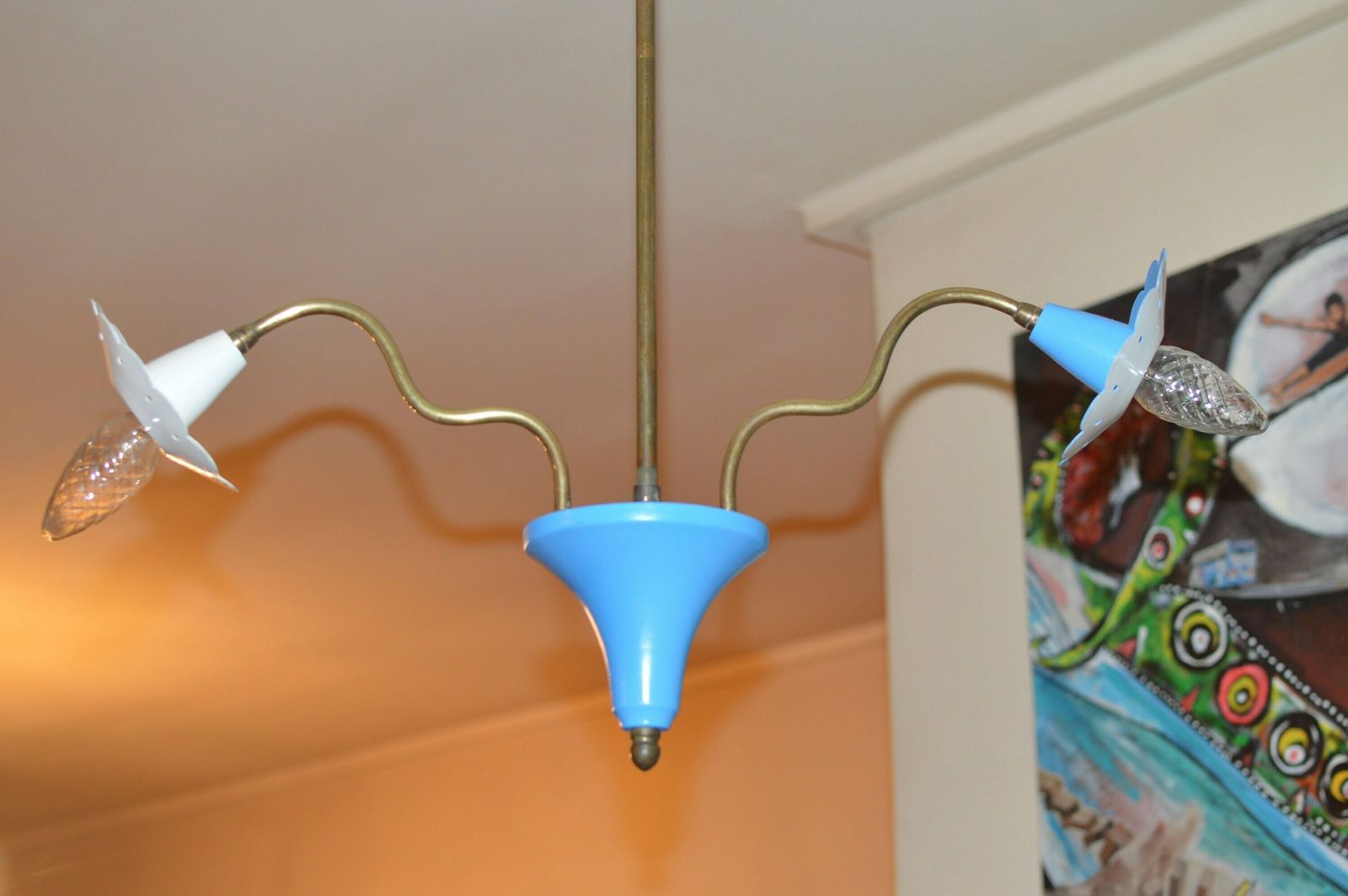 Antique Vintage French Painted Tole Ware Chandelier photo vintage