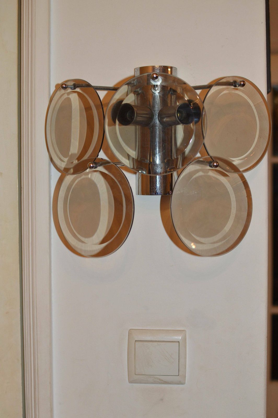 Set Of 3 Vistosi Murano Glass Wall Sconce With Clear Glass Discs. Kalmar Era Lamp photo vintage