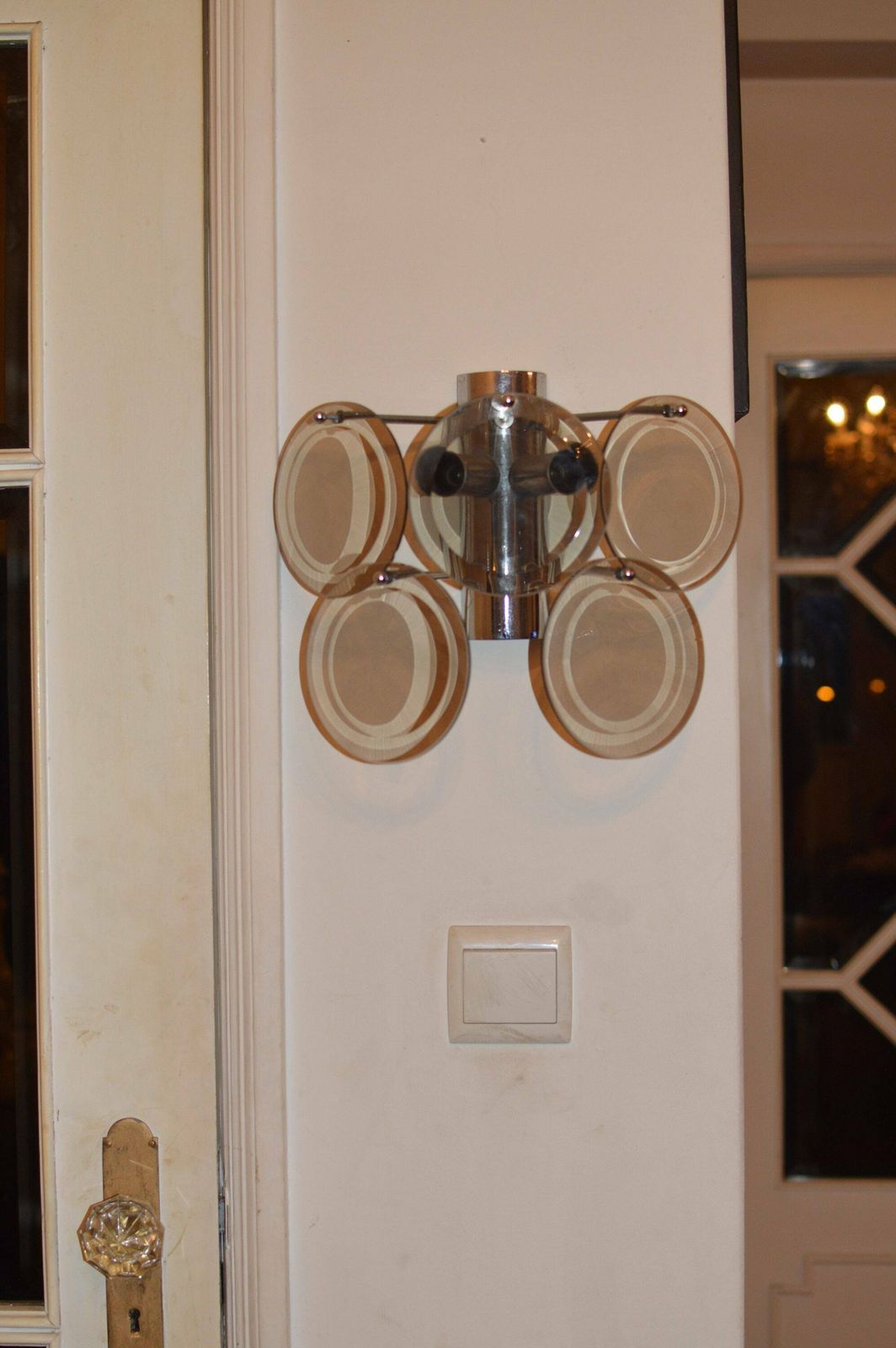 photo furniture Set Of 3 Vistosi Murano Glass Wall Sconce With Clear Glass Discs. Kalmar Era Lamp