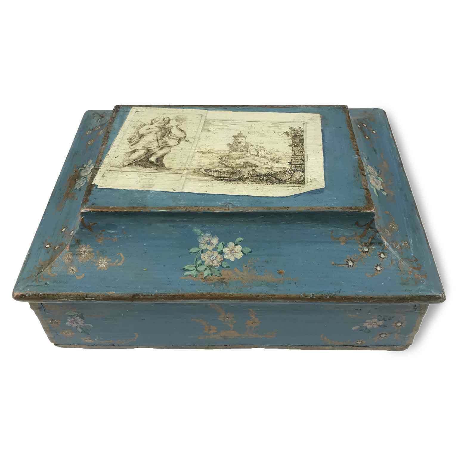 Lacquered Box With Fake Paper And Little Flowers, Late 1700s photo buy