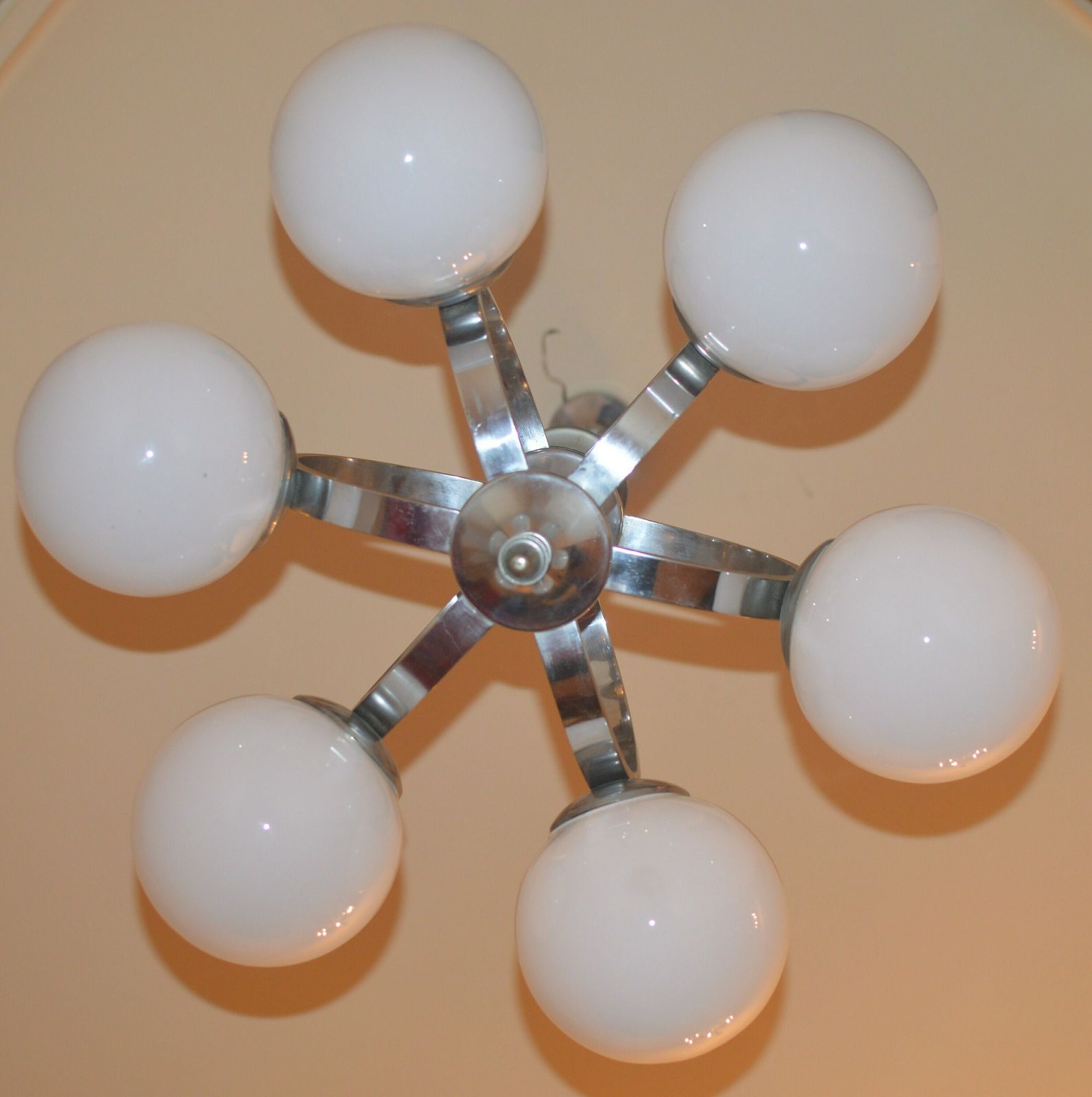 Vintage Original Atomic Space Age Chandelier Pendant Lamp. Opaline Glass photo vintage