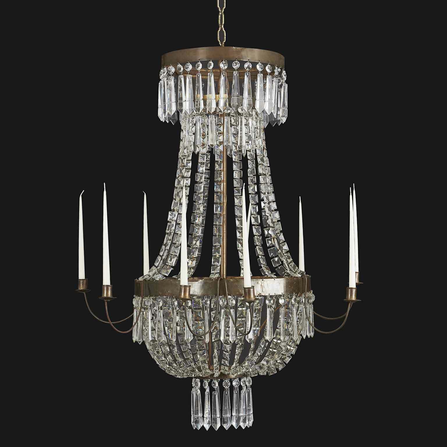 Empire Style Brass And Crystal Hot Air Balloon Chandelier