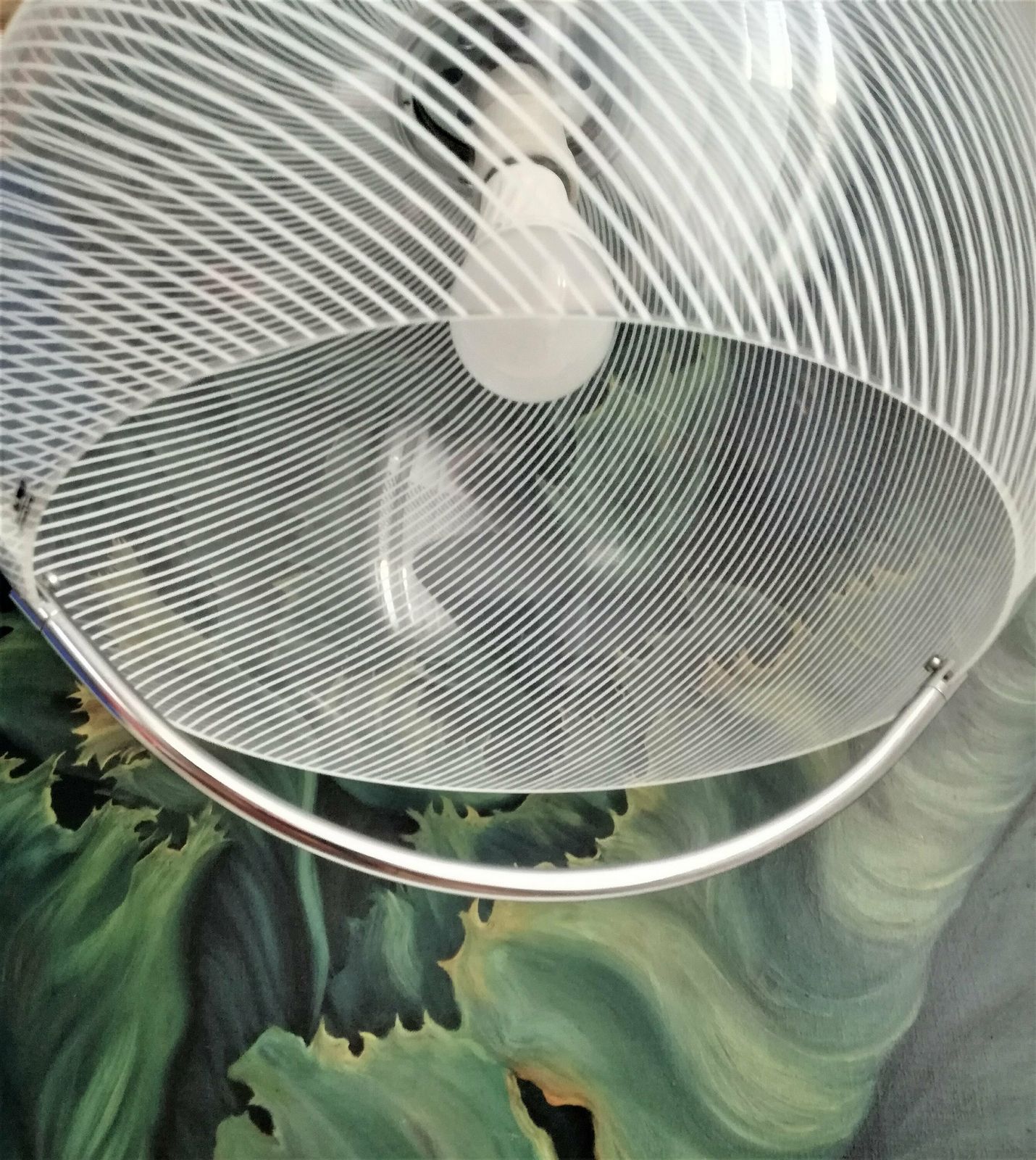 Vintage Meblo Guzzini Pendant Light Mid Century Modern 60s 70s Italy Transparent With Stripes And Chrome Arch photo for sale