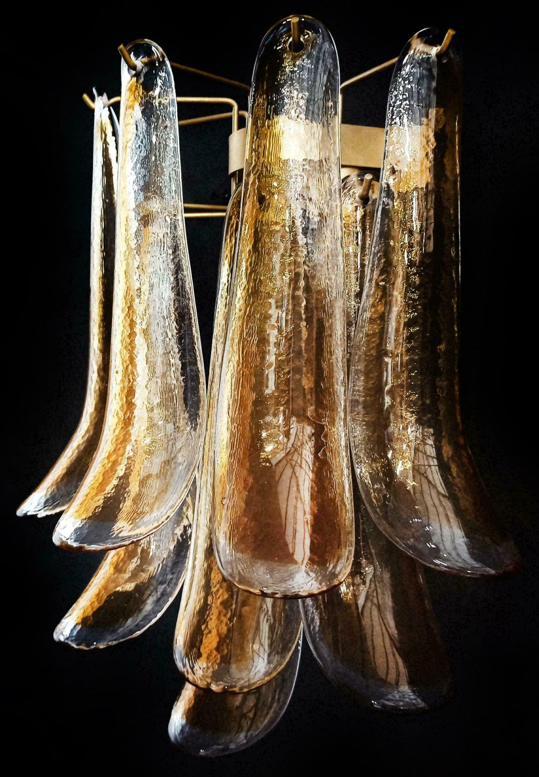Elegant 1970’s Pair Of Vintage Italian Murano Wall Lights  Amber Glass Petals photo buy