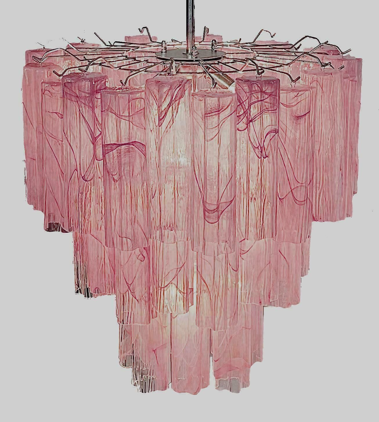 1856.0 Elegant Large Three Tier Murano Glass Tube Chandelier   Pink Alabaster photo