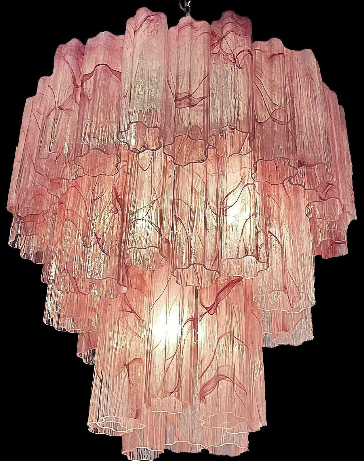 photo vintage Elegant Large Three Tier Murano Glass Tube Chandelier   Pink Alabaster