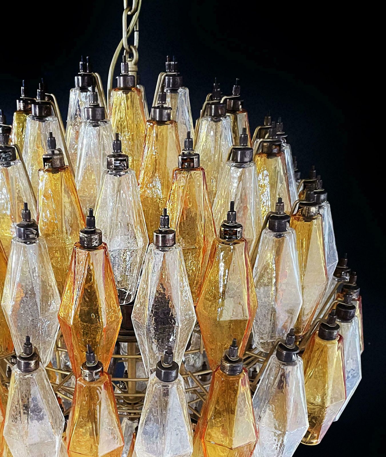 Gorgeous Spherical Murano Poliedri Chandeliers 140 Amber And Clear Poliedri photo for sale