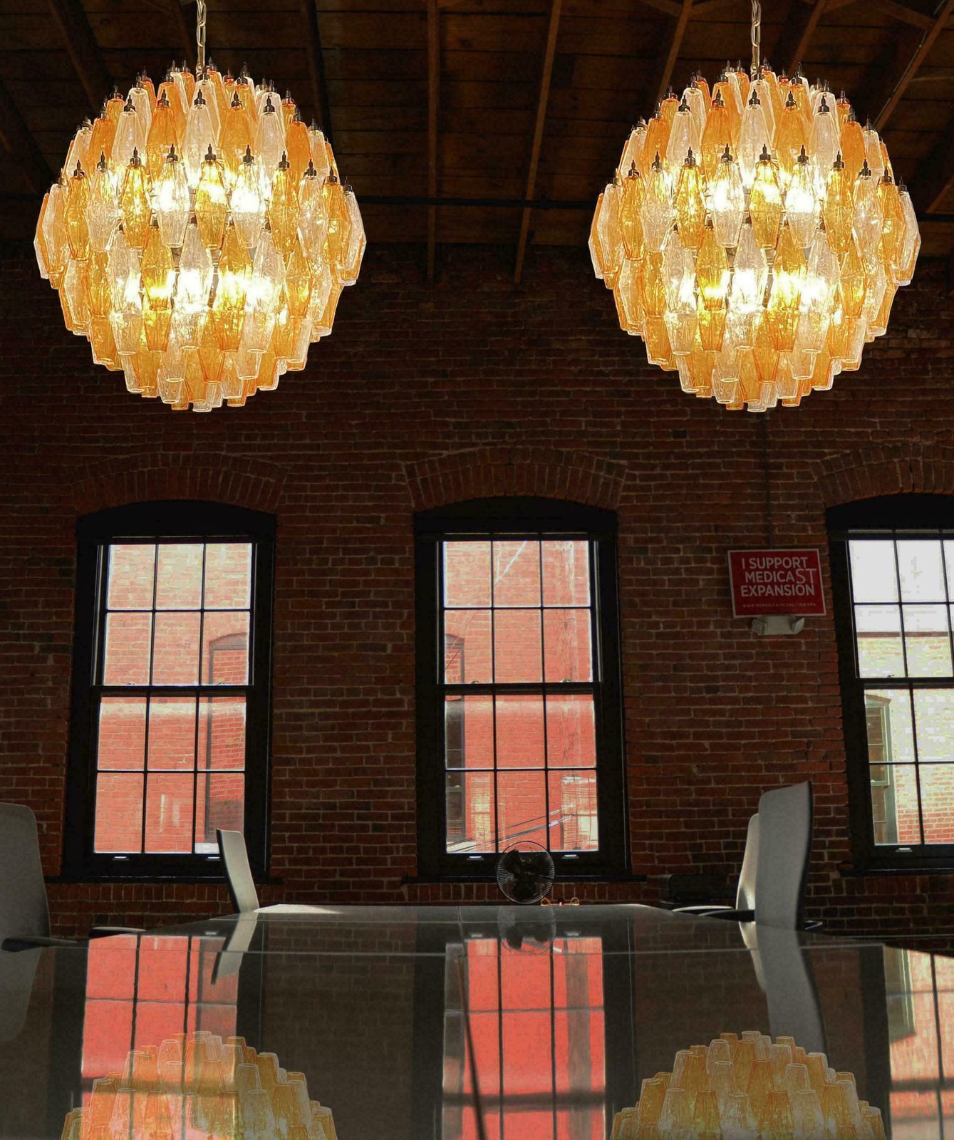 Gorgeous Spherical Murano Poliedri Chandeliers 140 Amber And Clear Poliedri photo Lighting