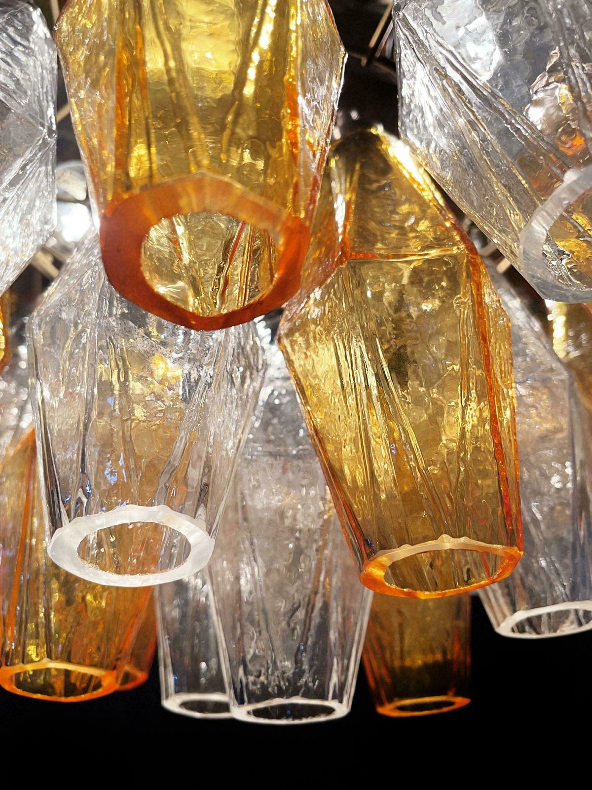 photo furniture Gorgeous Spherical Murano Poliedri Chandeliers 140 Amber And Clear Poliedri