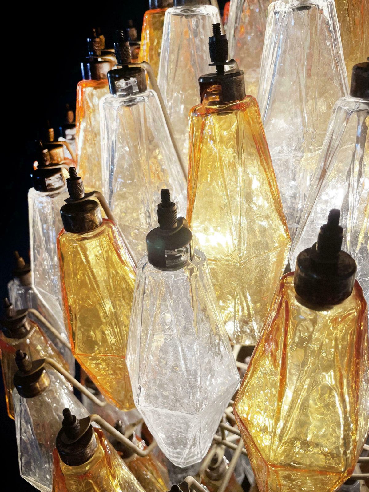 Lighting Gorgeous Spherical Murano Poliedri Chandeliers 140 Amber And Clear Poliedri photo